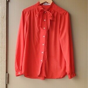Vintage 1980s Evan-Picone Orange Bow Tie Button Front Blouse size Medium